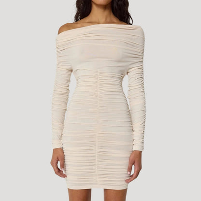 CM | Minivestido bodycon de mujer sin hombros con volantes