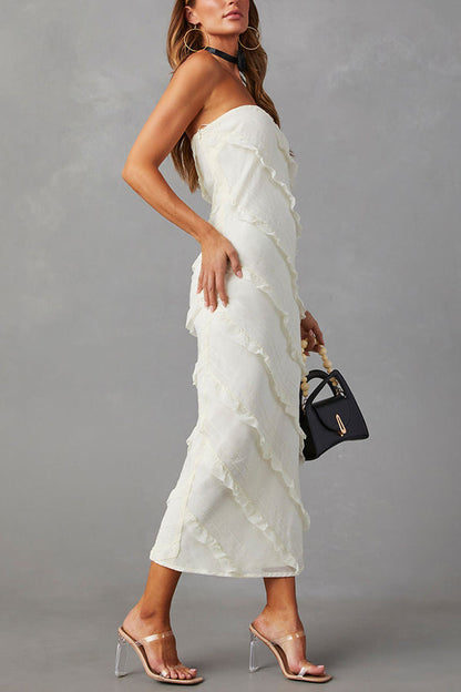CM | BAYLIE MAXI VESTIDO SIN TIRANTES CON COSTURA VOLANTE