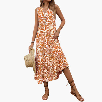 CM | Vestido midi de verano sin mangas para mujer con estampado floral