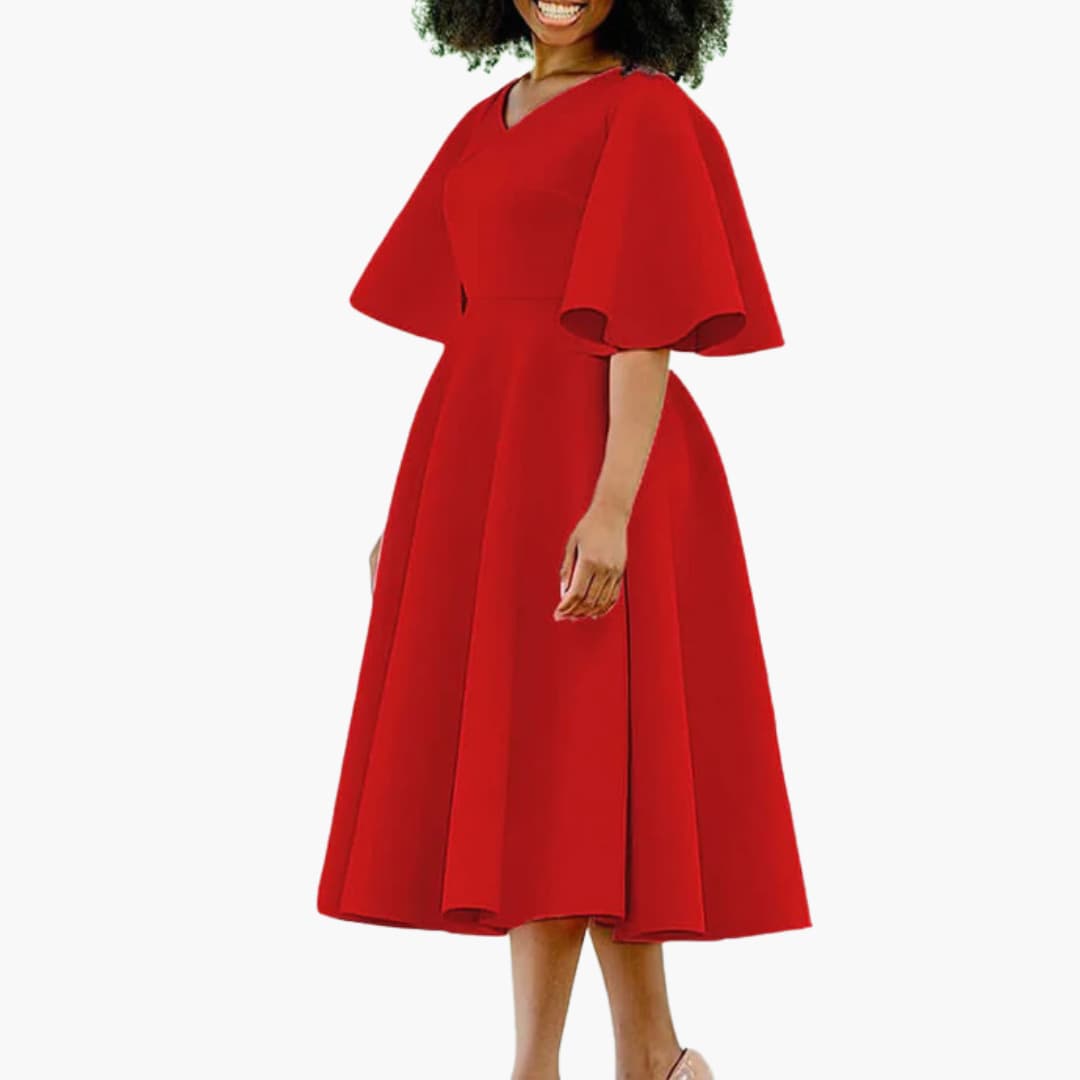 CM | Vestido midi de verano para mujer con bolsillos y manga corta