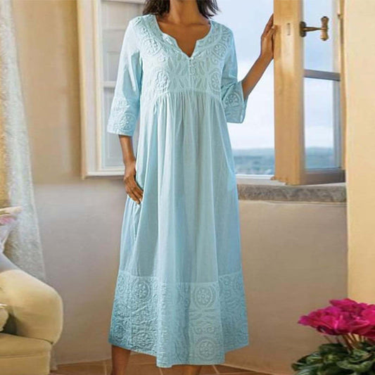 CM | Vestido de encaje monocolor de algodón y lino