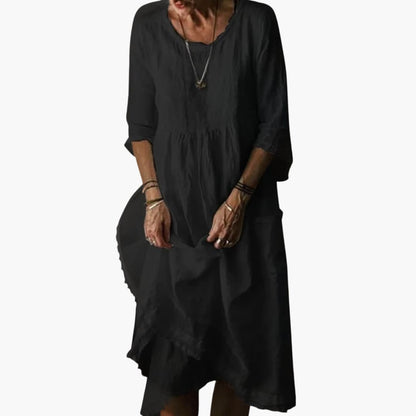 CM | Vestido midi de verano para mujer con mangas 3/4 y pliegues