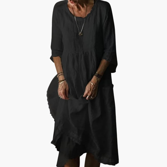 CM | Vestido midi de verano para mujer con mangas 3/4 y pliegues