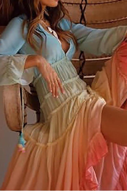 CM | Vestido largo con degradado y volantes