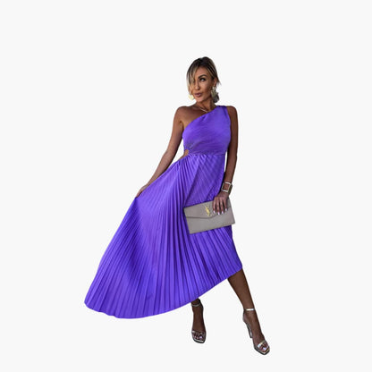 CM | Vestido midi de mujer con un hombro y dobladillo asimétrico