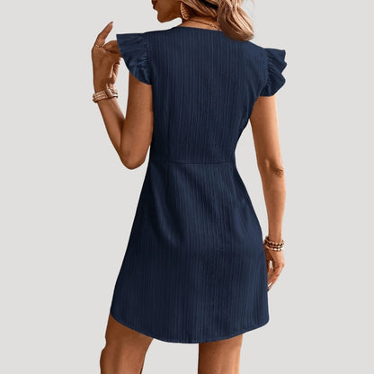 CM | Minivestido de mujer con mangas de volantes y tapeta de botones
