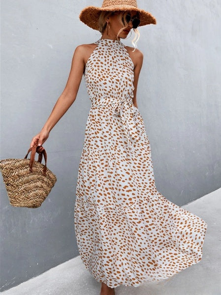 CM | Vestido mono de tirantes y escote halterneck con estampado de lunares ondulados