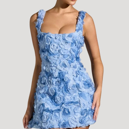 CM | Mini vestido floral de mujer cuello cuadrado espalda corsé