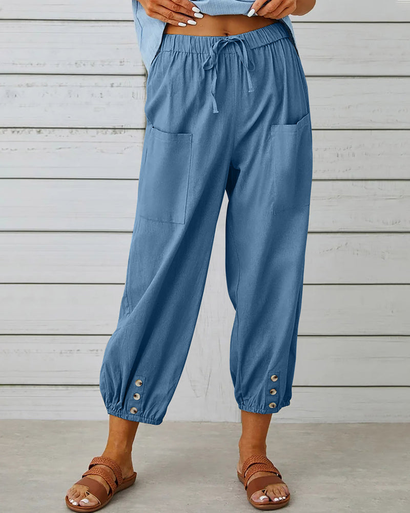 CM | Cómodo pantalón cargo con cordón y botones
