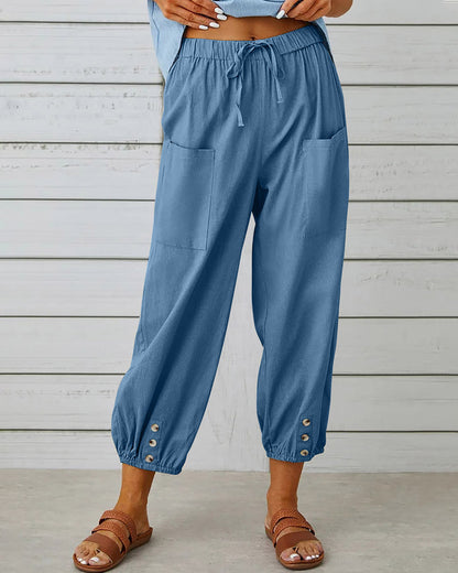 CM | Cómodo pantalón cargo con cordón y botones