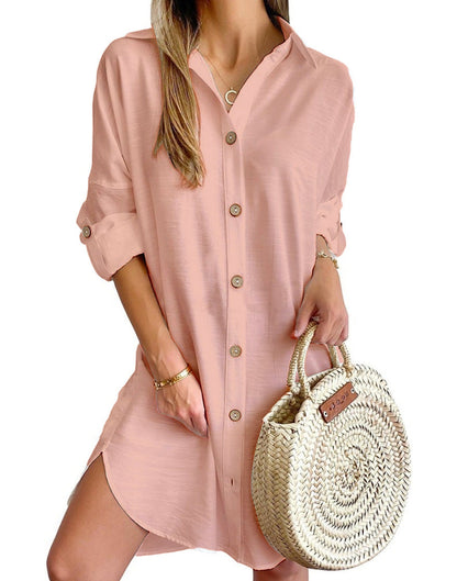 CM | vestido camisero de manga larga con solapa monocolor