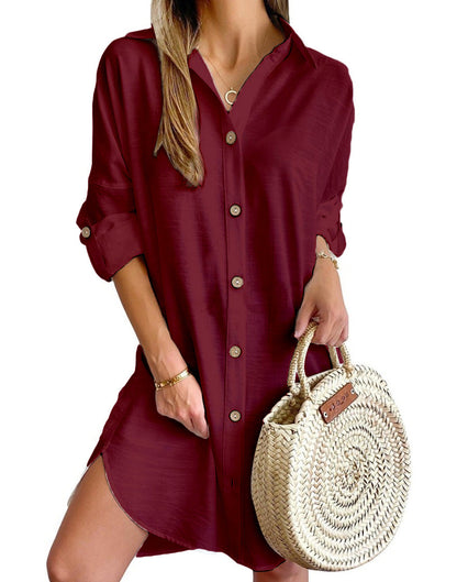 CM | vestido camisero de manga larga con solapa monocolor