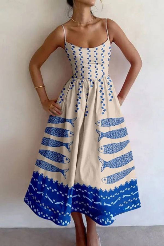 CM | Vestido midi único con estampado de flores de pez