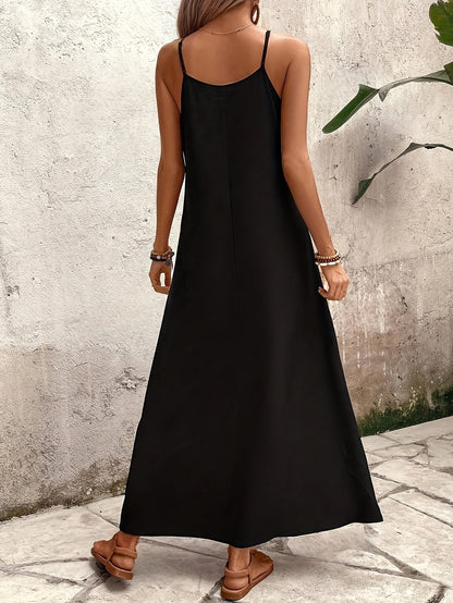 CM | Vestido maxi de mujer - Cuello en V - Tirantes finos - Vestido casual fluido y ligero