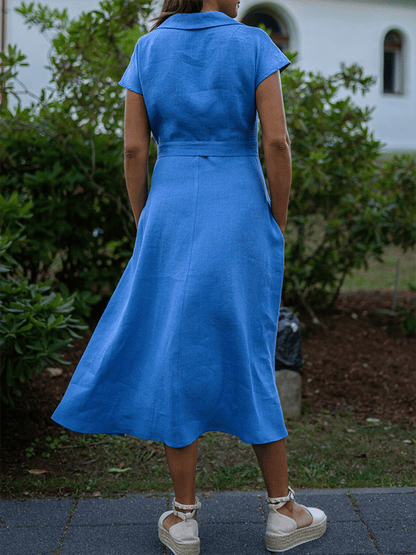 CM | Vestido casual de mujer con dos bolsillos y solapa monocolor