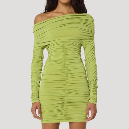 CM | Minivestido bodycon de mujer sin hombros con volantes