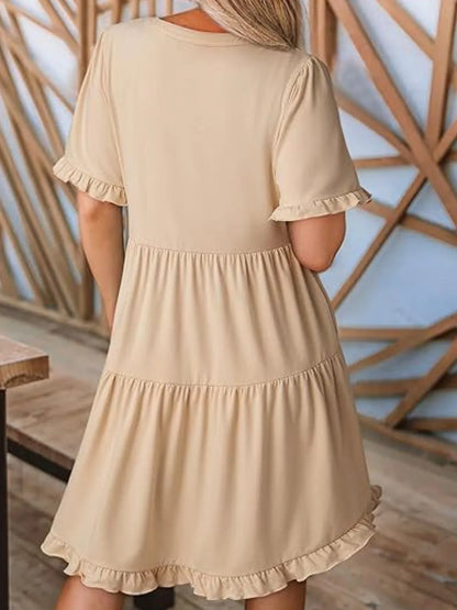 CM | Minivestido de manga corta con escote escalonado