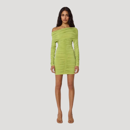 CM | Minivestido bodycon de mujer sin hombros con volantes