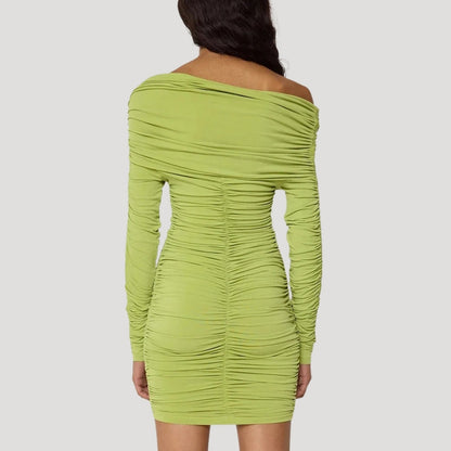 CM | Minivestido bodycon de mujer sin hombros con volantes
