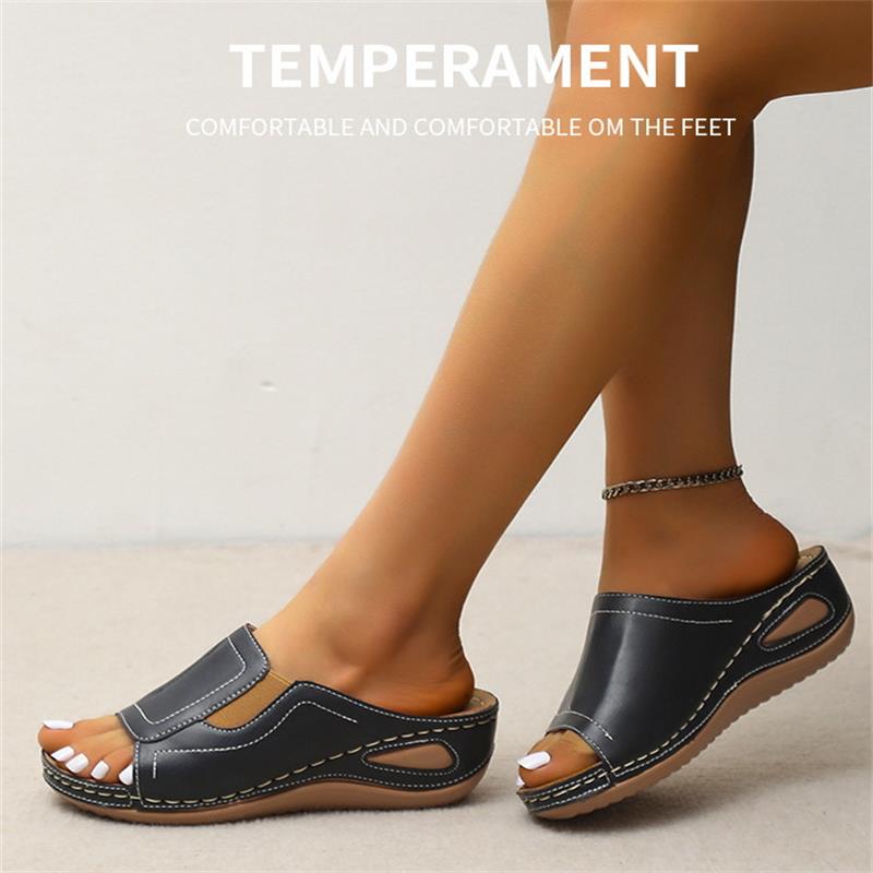 CM | Casual Verano Confort Diario Slip On Sandalias de cuero de color sólido