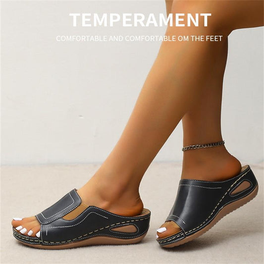 CM | Casual Verano Confort Diario Slip On Sandalias de cuero de color sólido