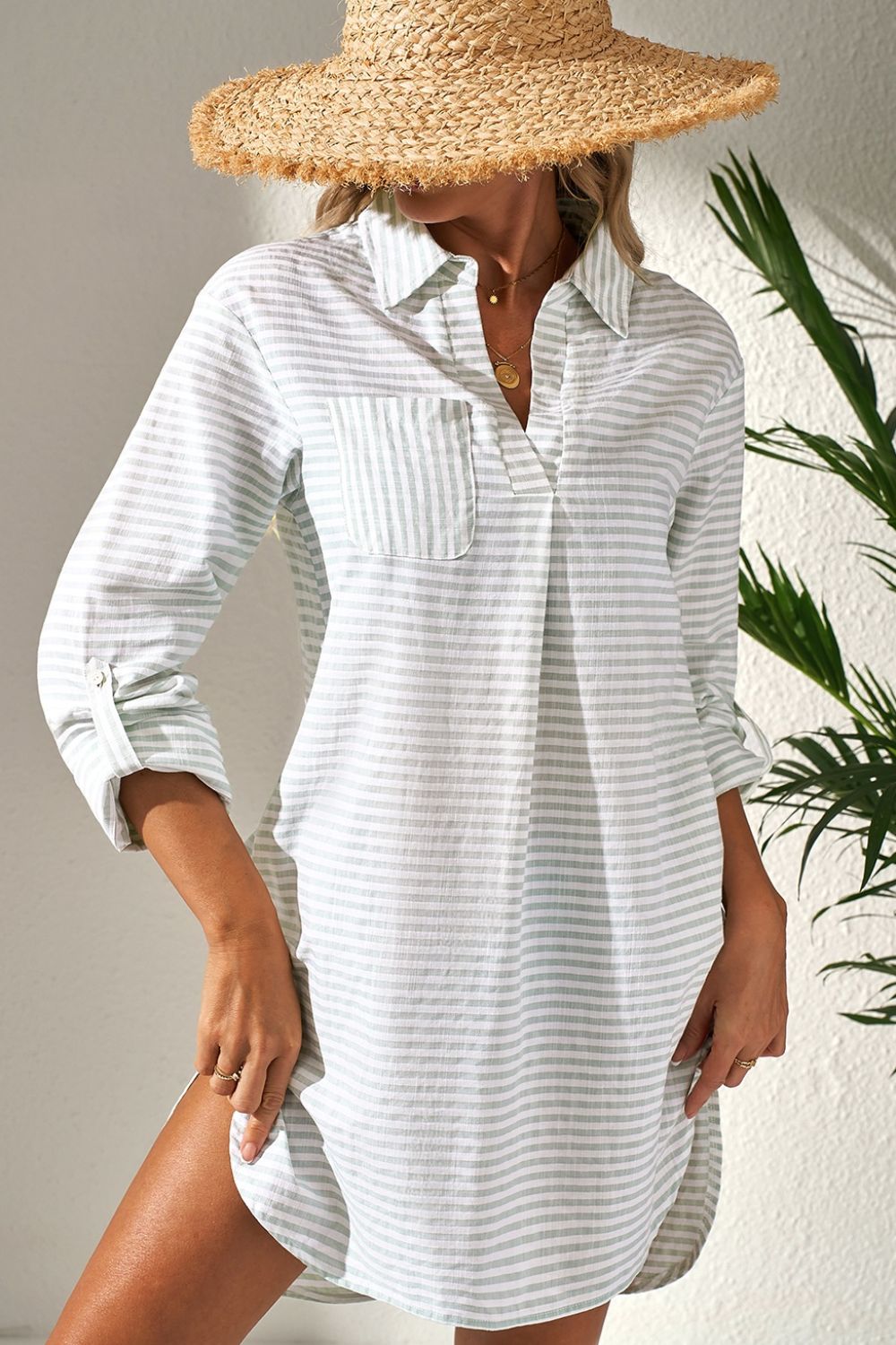 CM | Mini Vestido Camisa Manga Larga Cuello Johnny Rayas