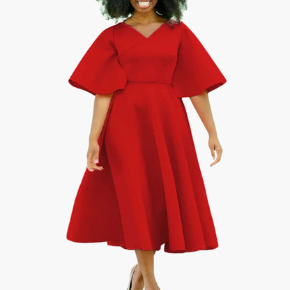 CM | Vestido midi de verano para mujer con bolsillos y manga corta