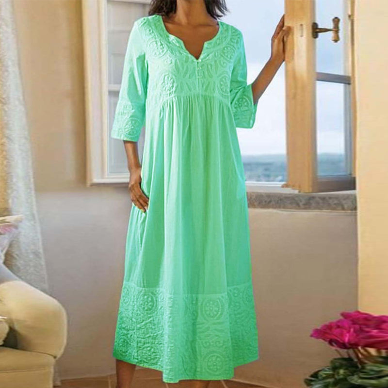 CM | Vestido de encaje monocolor de algodón y lino