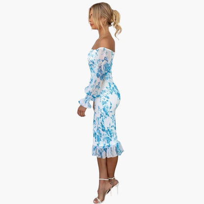 CM | Vestido midi veraniego para mujer con estampado floral y mangas transparentes