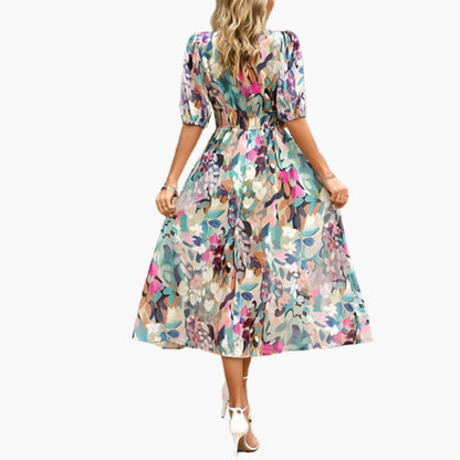 CM | Vestido midi veraniego para mujer con estampado floral y mangas farol