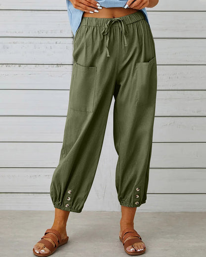 CM | Cómodo pantalón cargo con cordón y botones