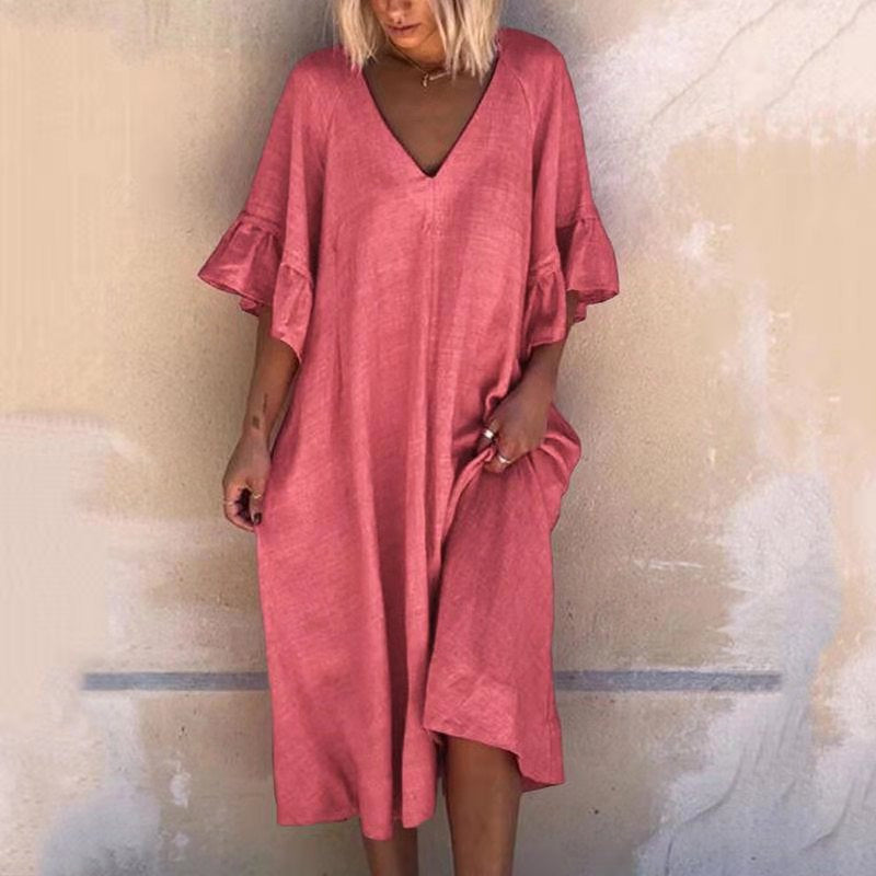 CM | Vestido monocolor con mangas de volantes