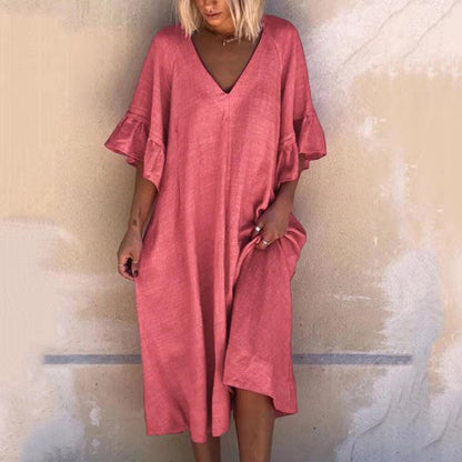 CM | Vestido monocolor con mangas de volantes