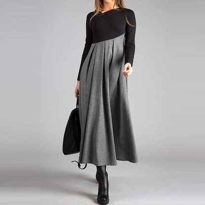 CM | Vestido largo plisado en dos materiales