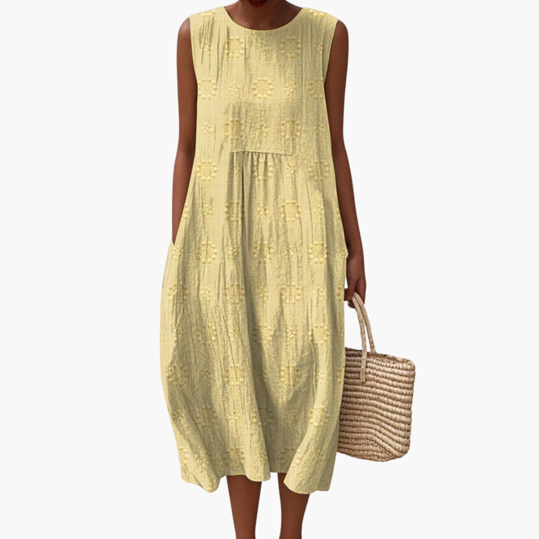 CM | Vestido midi de verano sin mangas para mujer con bolsillos laterales