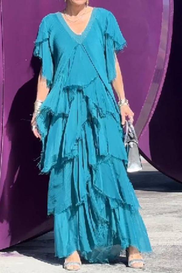 CM | Elegante Cuello en V Moda Pastel Vestido Largo