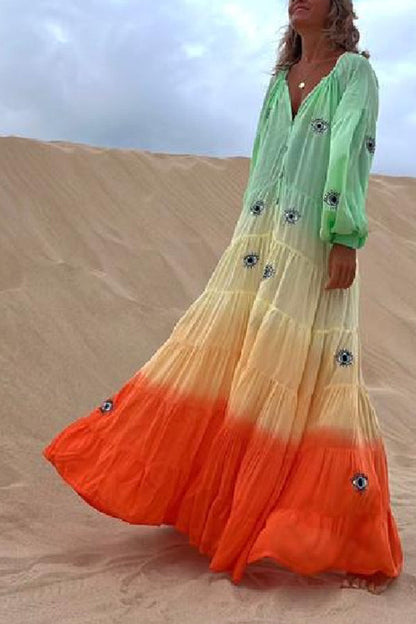CM | Latam Naranja Ombre Plisado Pastel Vestido Maxi
