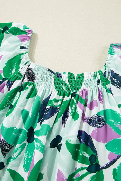 CM | Estampado floral Escote cuadrado fruncido Minivestido holgado