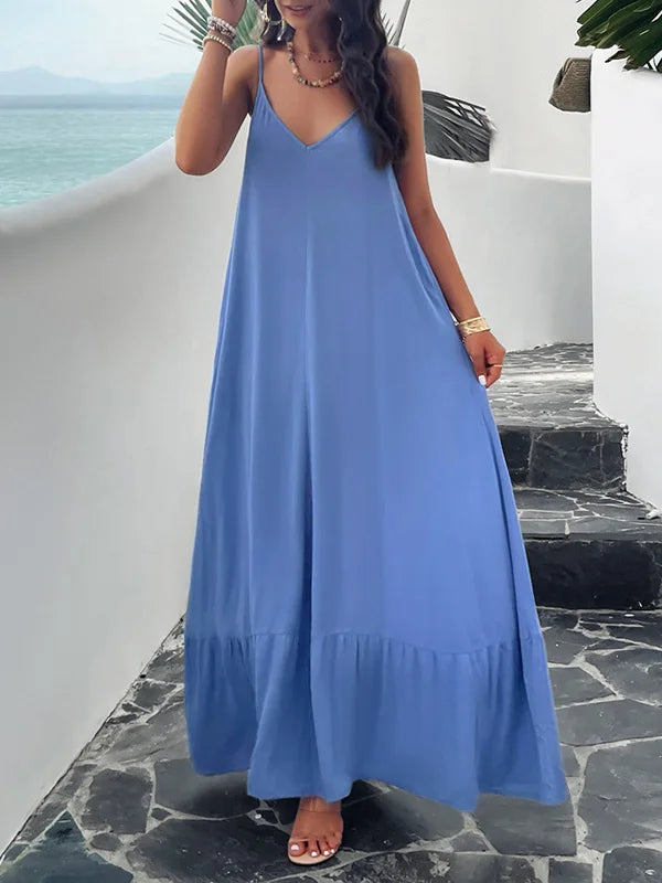 CM | Vestidos largos plisados monocolor sin mangas