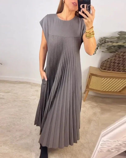 CM | Vestido plisado sencillo de señora monocolor
