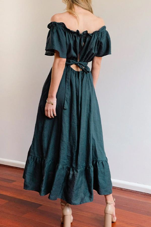 CM | VESTIDO MIDI HOMBROS CAÍDOS CON DOBLADILLO FRUNCIDO
