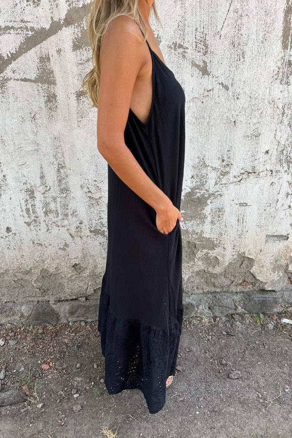 CM | Vestido largo con tirantes de algodón y lino