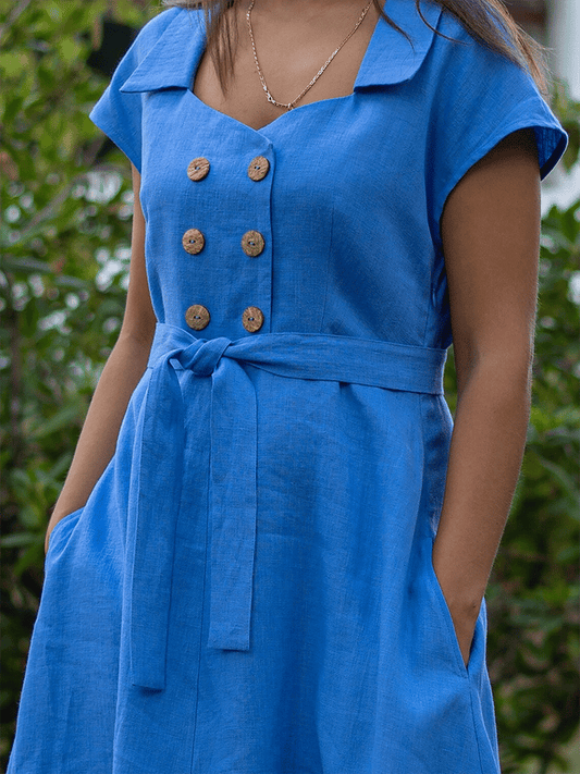 CM | Vestido casual de mujer con dos bolsillos y solapa monocolor