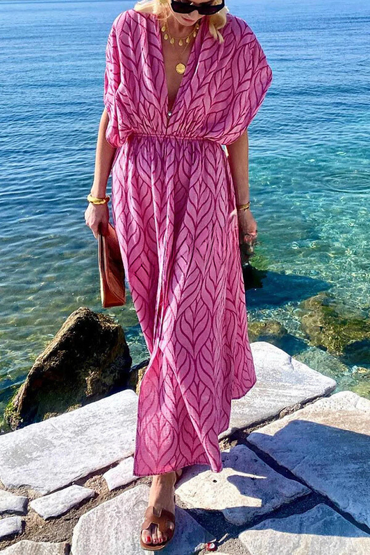 CM | maxi vestido de playa kimono estampado con diseño de cordones