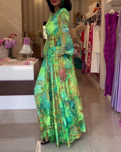 CM | Elegante vestido largo con estampado y cintura imperio