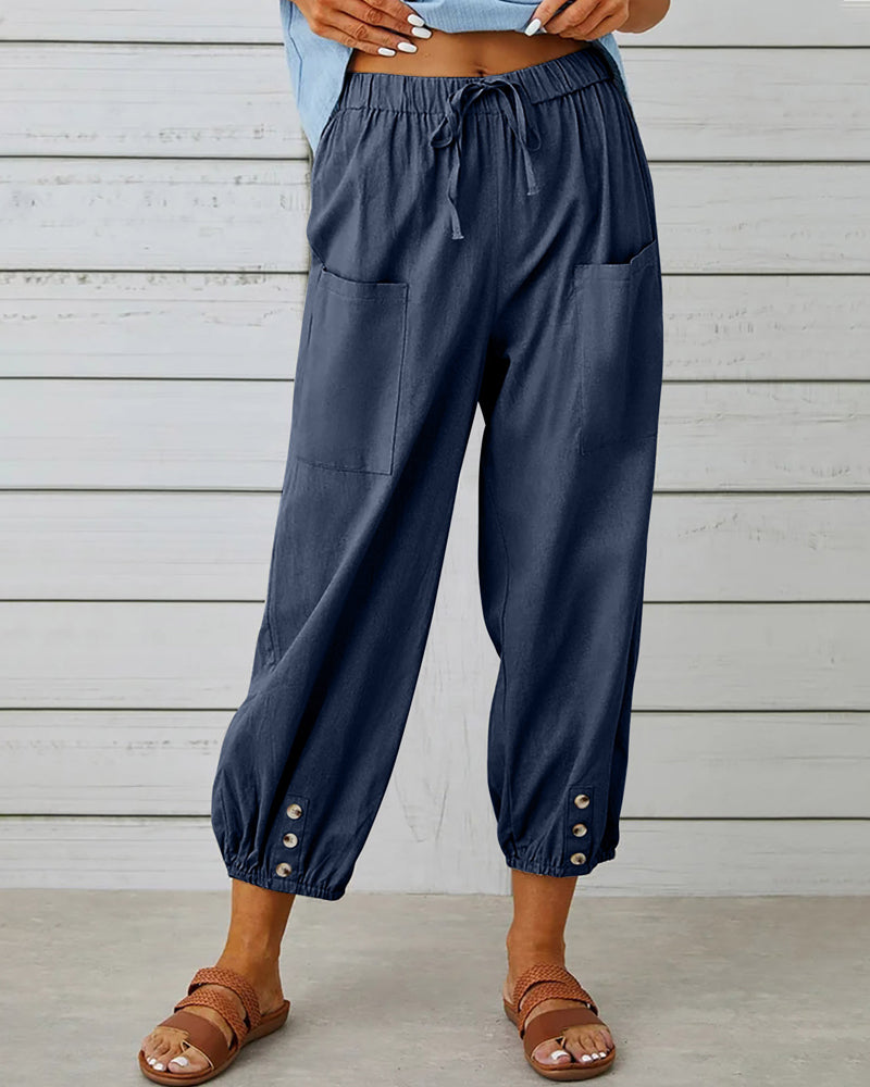 CM | Cómodo pantalón cargo con cordón y botones
