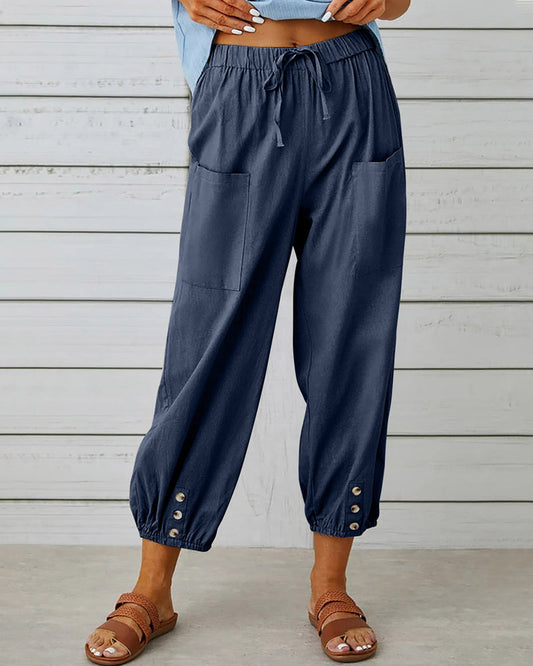 CM | Cómodo pantalón cargo con cordón y botones
