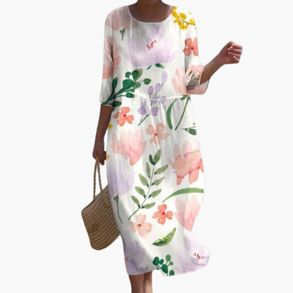 CM | Vestido midi floral de mujer con mangas 3/4 para el verano