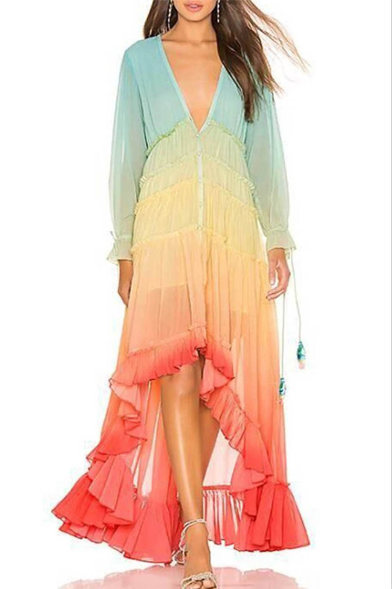 CM | Vestido largo con degradado y volantes