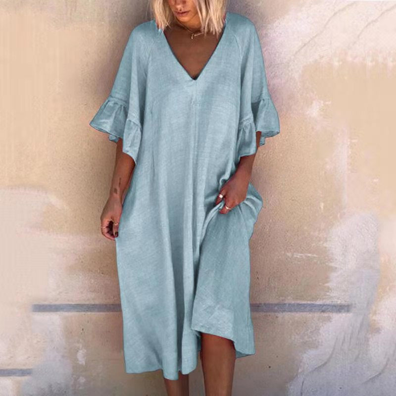 CM | Vestido monocolor con mangas de volantes